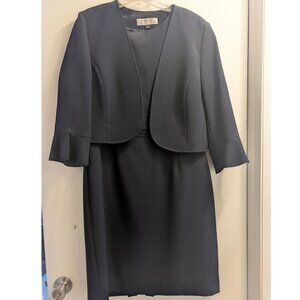 Tahari ASL Scoop Neck Sleeveless Short Dress With Matching Crew Neck 3/4 Ruffle